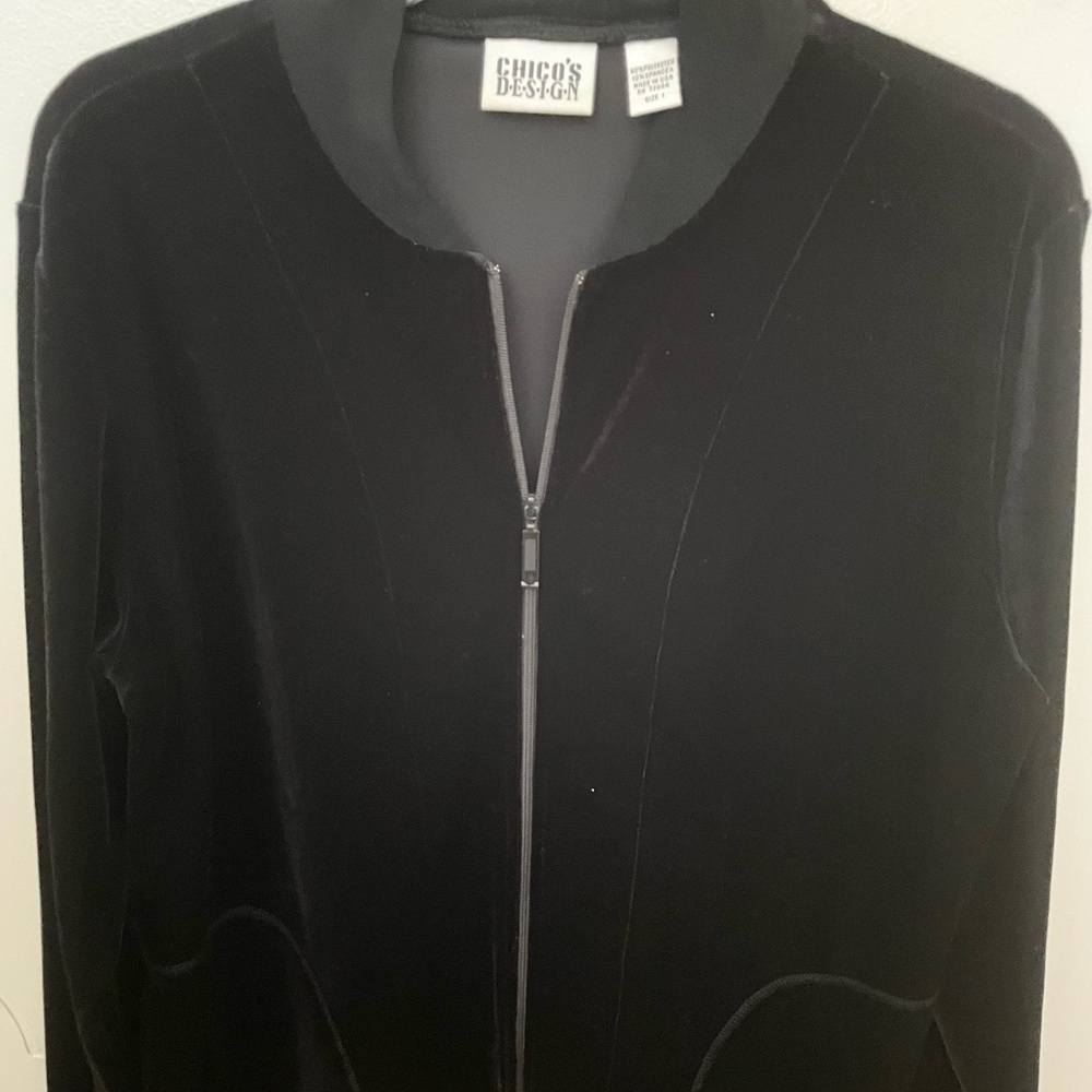 Chico's Elegant Black velour jacket.